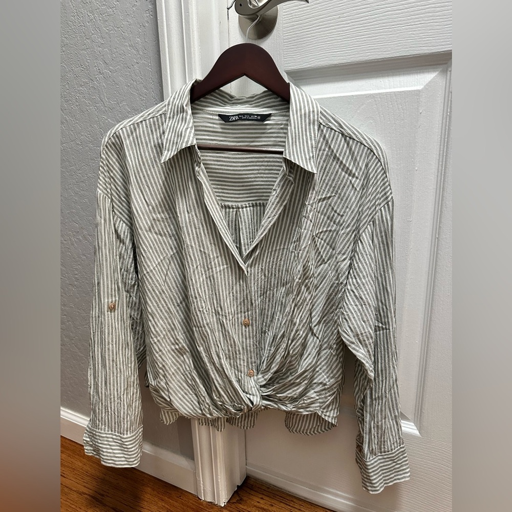 ZARA Blouse - green striped